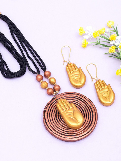 

Golden Peacock Gold-Coloured Terracotta Handcrafted Jewellery Set