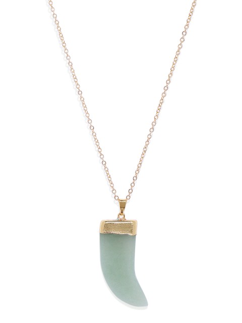 

Golden Peacock Mint Green & Gold-Toned Machete Shaped Stone Pendant Necklace