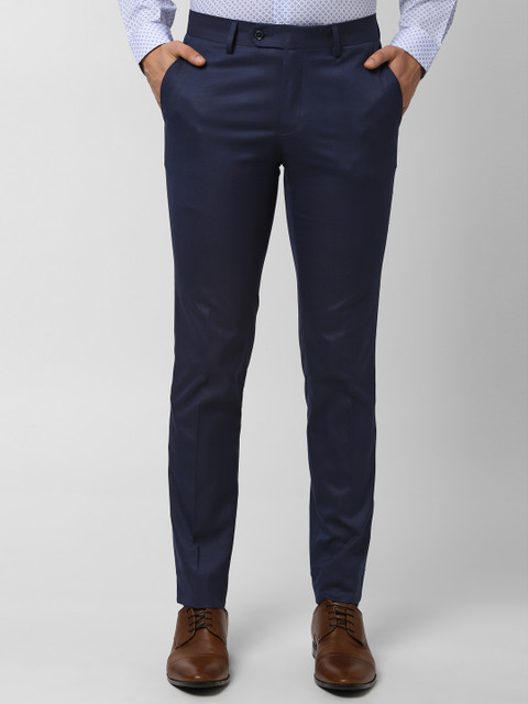 

Peter England Men Navy Blue Slim Fit Checked Formal Trousers