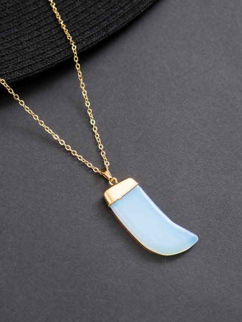 

Golden Peacock Gold-Toned & White Machete Shaped Stone Pendant Necklace
