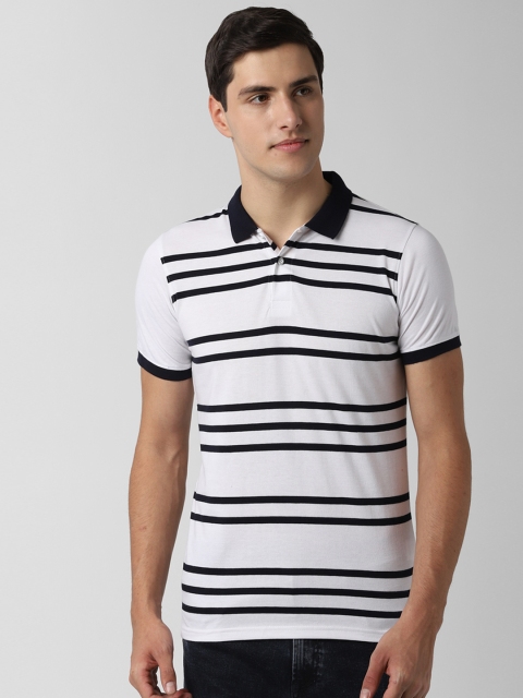 

Peter England Men White Striped Polo Collar T-shirt