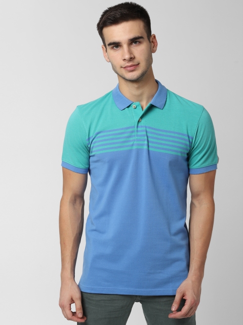 

Peter England Men Blue & Green Striped Polo Collar T-shirt