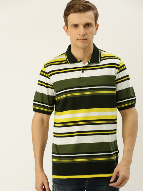 

Peter England Men Yellow & White Striped Polo Collar T-shirt