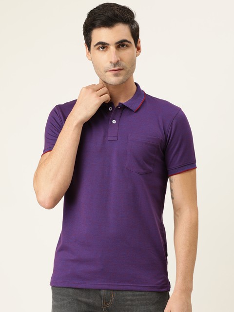 

Peter England Men Violet & Red Micro Striped Polo Collar T-shirt