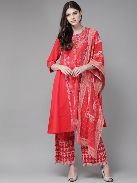 

Juniper Women Red & White Khari Print Kurta with Palazzos & Dupatta