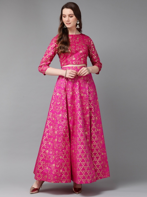 

Juniper Women Pink & Golden Foil Printed Lehenga Choli