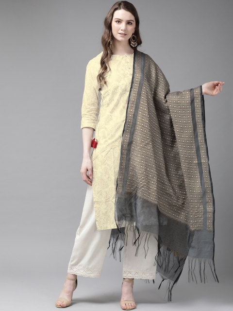 

Juniper Charcoal Grey & Beige Dobby Woven Design Dupatta