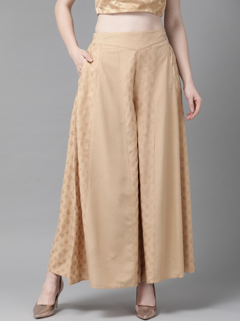 

Juniper Women Beige & Golden Printed Flared Palazzos