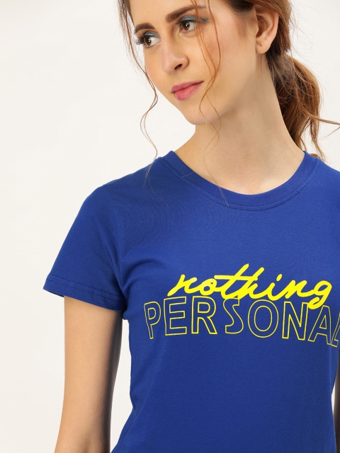 

U&F Women Blue Printed Round Neck T-shirt