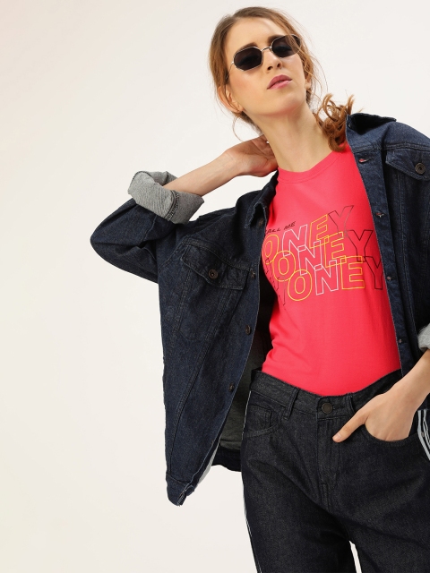 

U&F Women Pink Printed Round Neck T-shirt