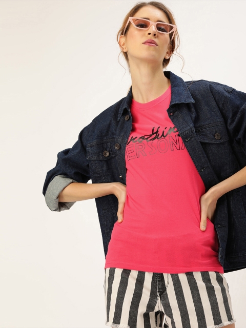 

U&F Women Pink Printed Round Neck T-shirt
