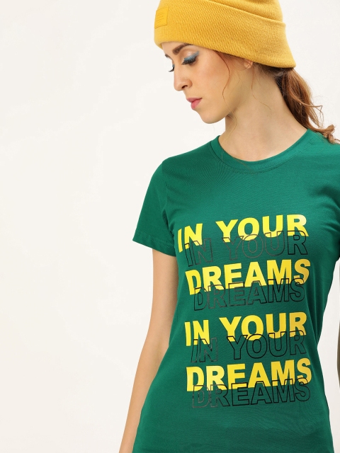 

U&F Women Green Solid Round Neck T-shirt
