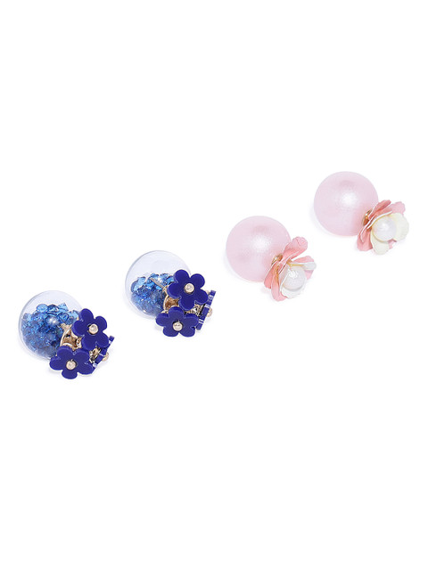 

Golden Peacock Set of 2 Floral Jacket Earring Studs, Pink