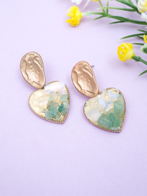 

Golden Peacock Green & Gold-Plated Heart Shaped Drop Earrings