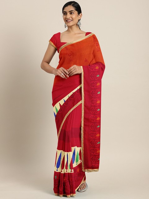 

Triveni Red Printed Pure Georgette Saree