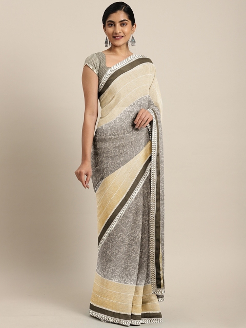 

Triveni Grey & Beige Pure Chiffon Printed Saree
