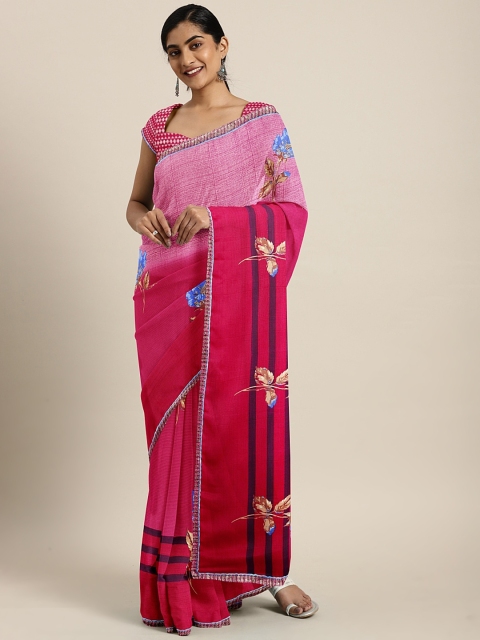 

Triveni Pink & Blue Pure Georgette Printed Saree