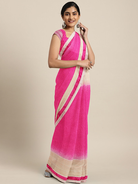

Triveni Pink & Beige Pure Chiffon Printed Saree