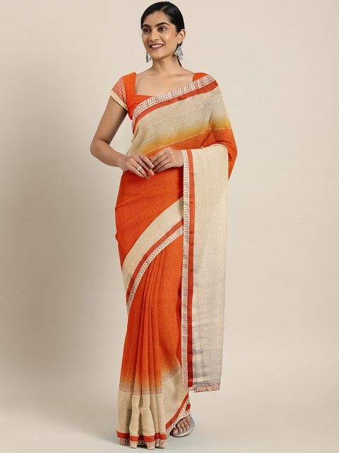 

Triveni Orange & Beige Pure Chiffon Printed Saree