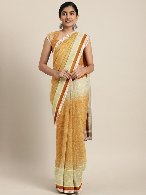 

Triveni Beige Printed Pure Chiffon Saree