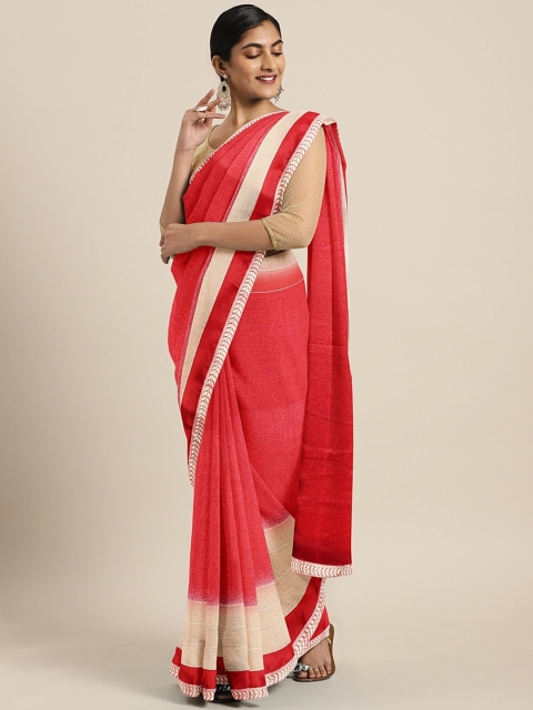 

Triveni Red & Beige Pure Chiffon Printed Saree