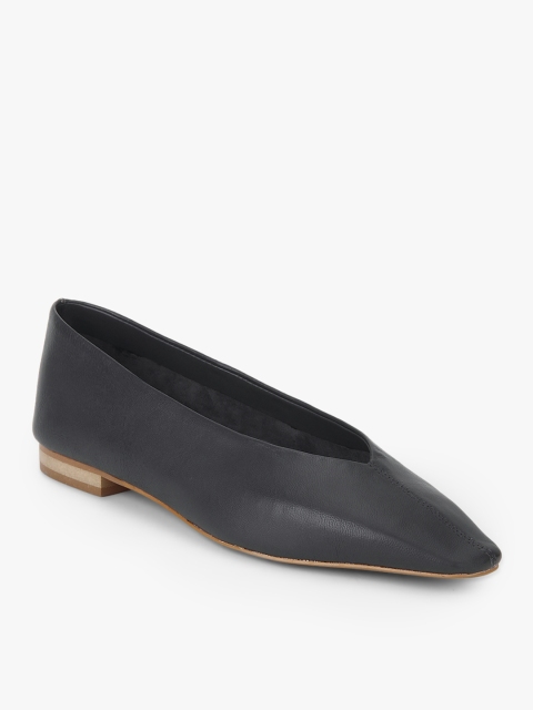 

MANGO Women Charcoal Grey Solid Leather Ballerinas