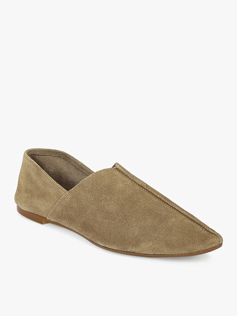

MANGO Women Olive Brown Suede Slip-Ons