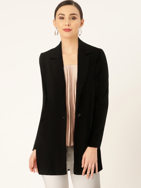

MANGO Women Black Longline Solid Blazer