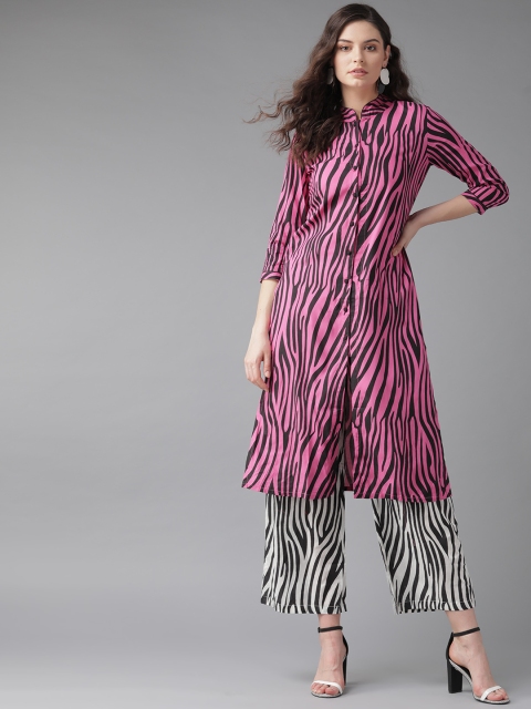

AKS Women Pink & White Printed Kurta with Palazzos