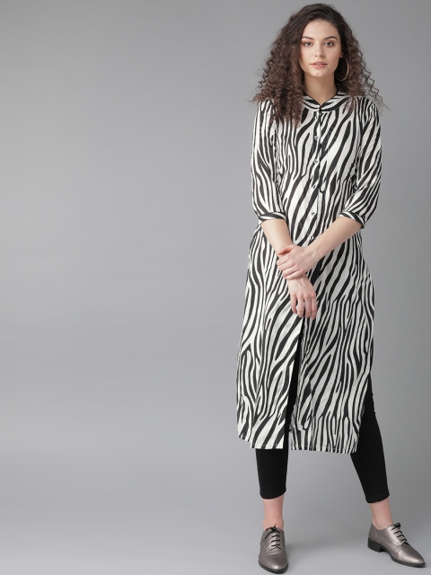 

AKS Women White & Black Zebra Printed Straight Kurta