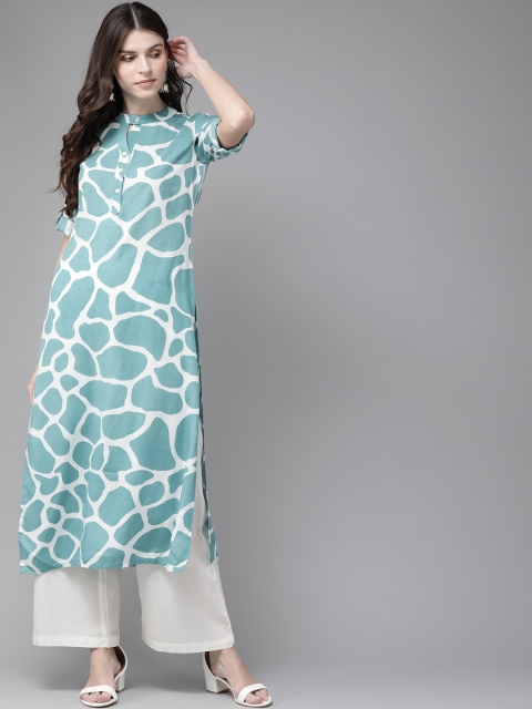 

AKS Women Blue & White Giraffe Print Straight Kurta
