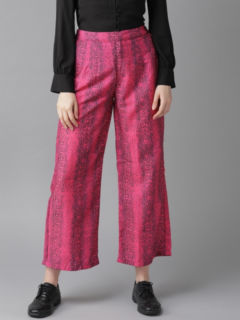 

AKS Women Pink & Black Printed Snakeskin Print Cropped Straight Palazzos