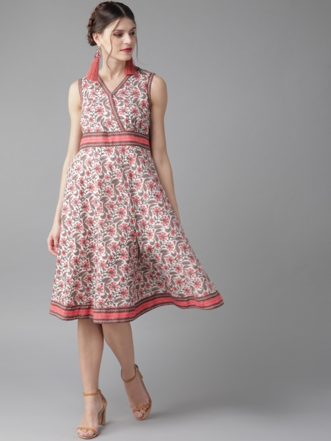 

AKS Women White & Pink Printed Wrap Dress