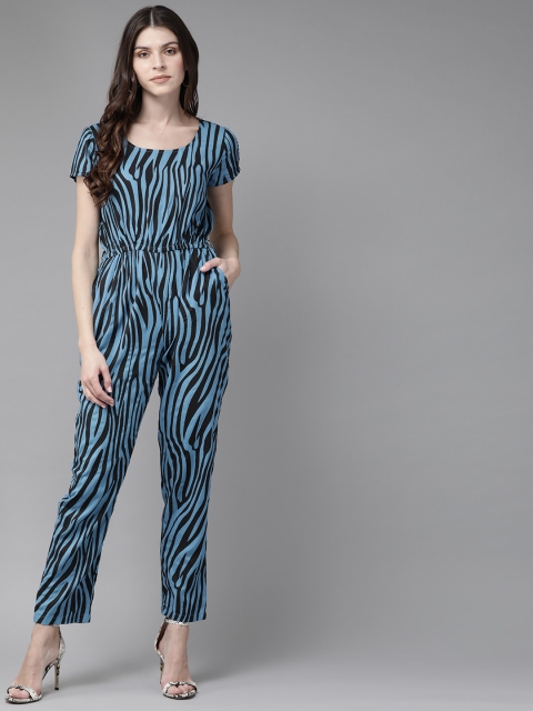 

AKS Women Blue & Black Animal Print Basic Jumpsuit