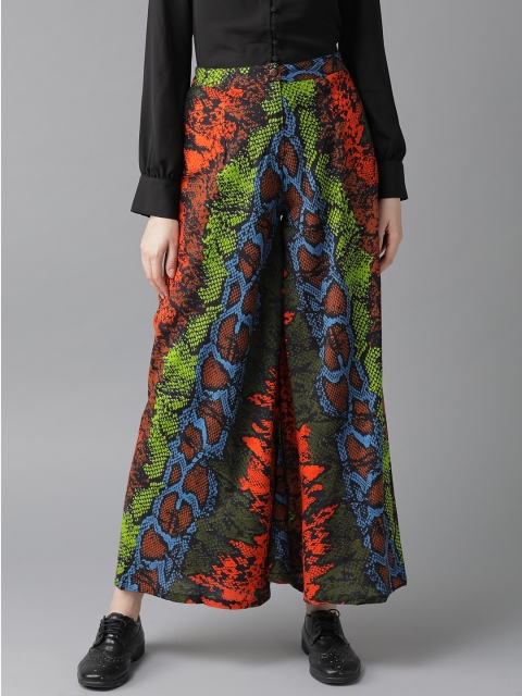 

AKS Women Multicoloured Snakeskin Print Flared Palazzos, Multi