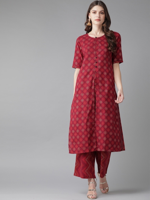 

AKS Women Maroon & Golden Printed Kurta with Palazzos