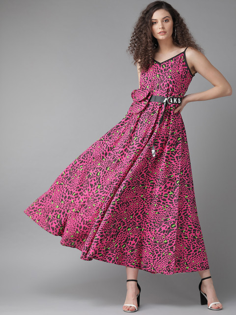 

AKS Women Pink & Black Animal Printed Maxi Dress