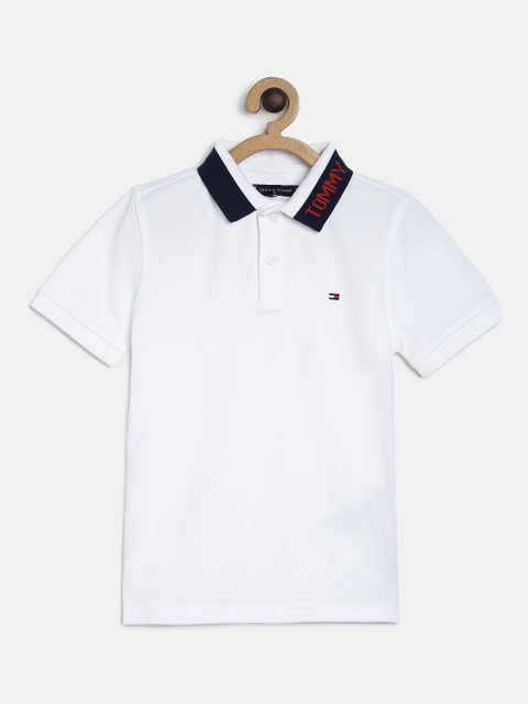 

Tommy Hilfiger Boys White Solid Polo Collar T-shirt