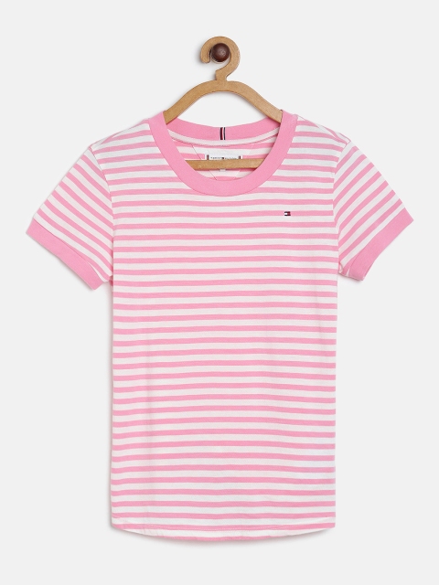 

Tommy Hilfiger Girls Pink & White Striped Round Neck T-shirt