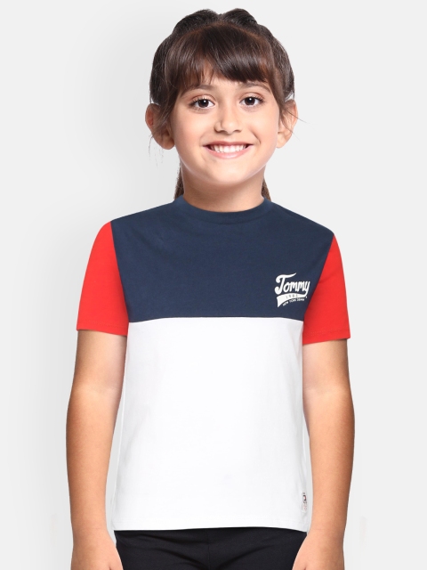 

Tommy Hilfiger Girls Navy Blue & White Colourblocked Round Neck T-shirt