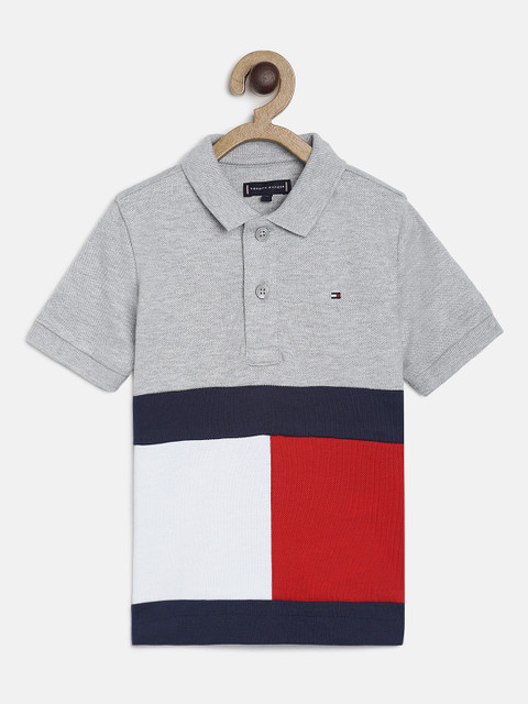 

Tommy Hilfiger Boys Grey & Red Colourblocked Polo Collar T-shirt