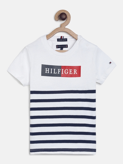 

Tommy Hilfiger Boys White & Navy Blue Striped Round Neck T-shirt