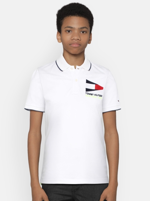 

Tommy Hilfiger Boys White Solid Polo Collar T-shirt