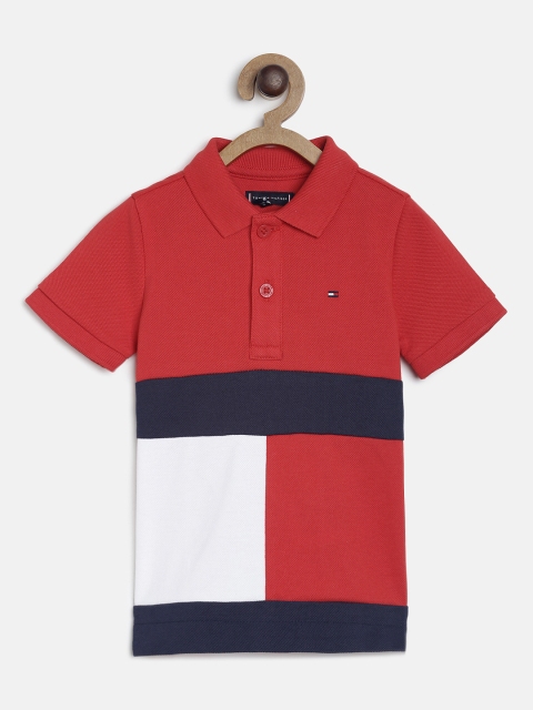 

Tommy Hilfiger Boys Red & Navy Blue Colourblocked Polo Collar T-shirt