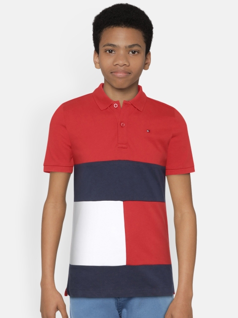 

Tommy Hilfiger Boys Red & Navy Blue Colourblocked Polo Collar T-shirt