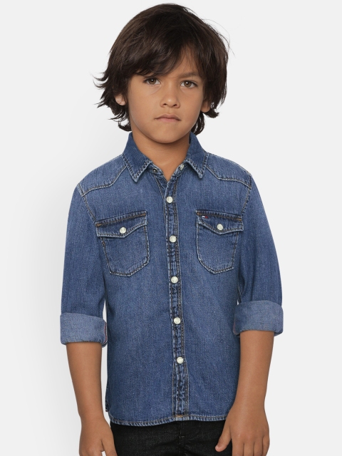 

Tommy Hilfiger Boys Blue Slim Fit Solid Casual Denim Shirt