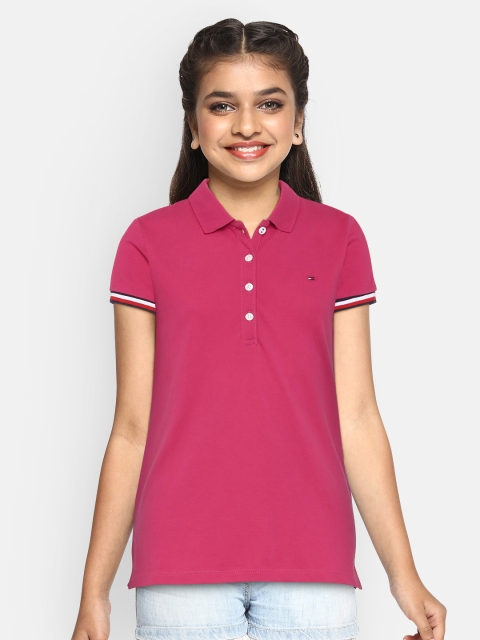 

Tommy Hilfiger Girls Pink Solid Polo Collar T-shirt