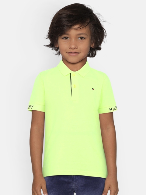 

Tommy Hilfiger Boys Fluorescent Green Solid Polo Collar T-shirt