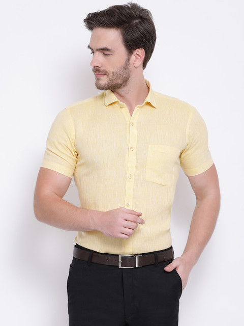 

Monte Carlo Men Yellow Regular Fit Solid Linen Formal Shirt