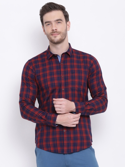 

Monte Carlo Men Red & Navy Blue Slim Fit Checked Casual Shirt